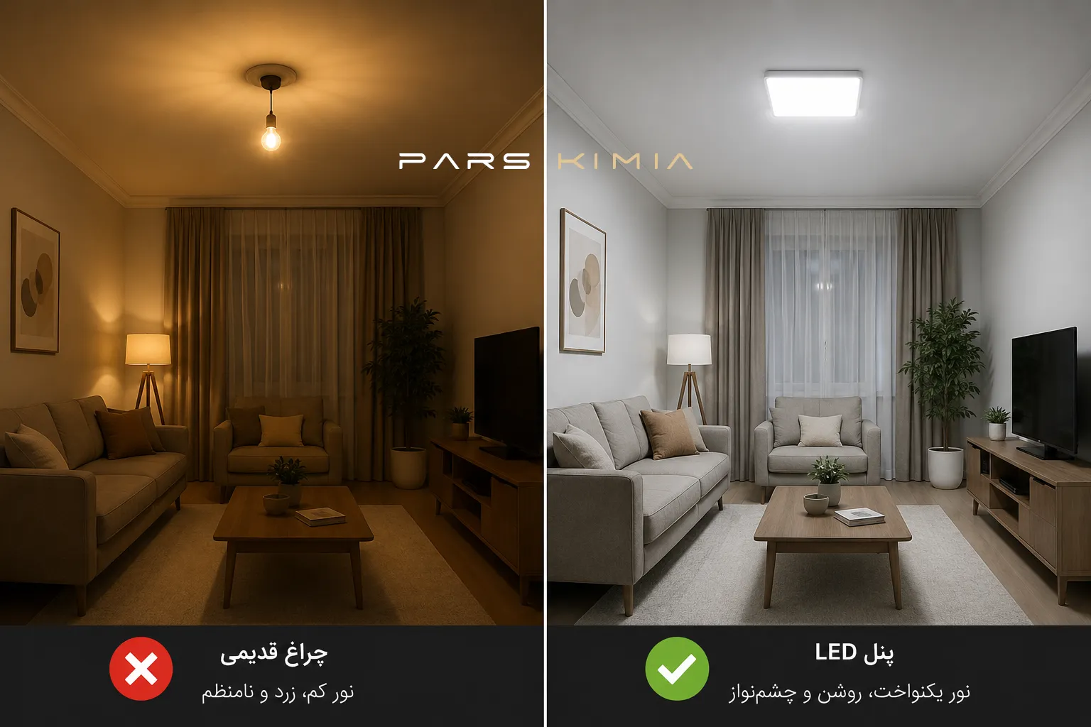 مقایسه روشنایی پنل LED و چراغ سنتی